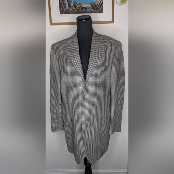 CANALI 100% Wool Sport Coat US 42R/EU 52R) Brown HOUNDSTOOTH Check Blazer Jacket